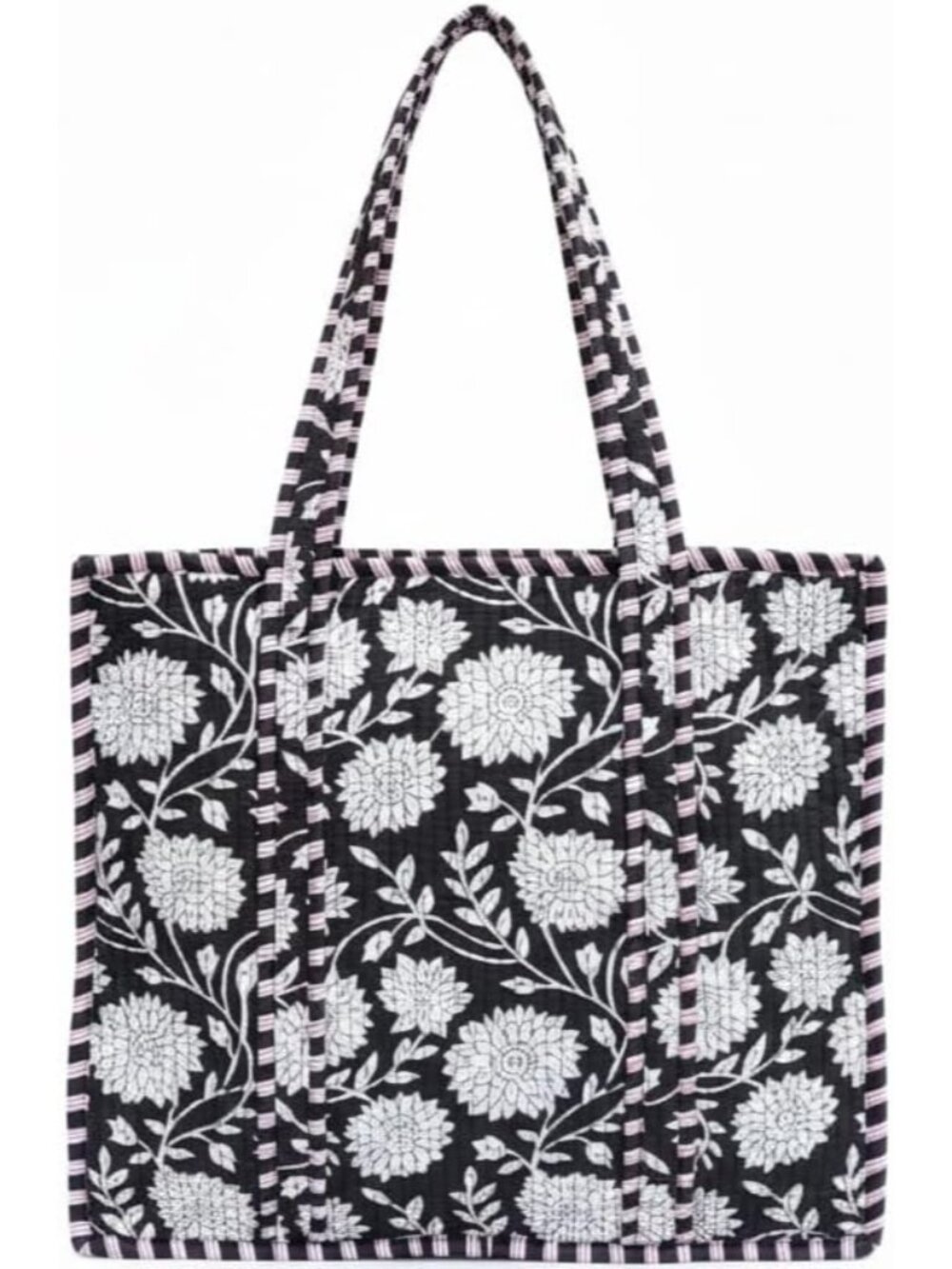 100% Cotton Quilted Tote Bag with Zipper Large Aesthetic Bohemian Block Print Tr